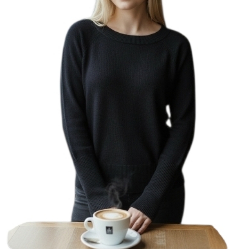 Bebe Wool Blend Lightweight Minimalist Neutral Classic Black Boatneck Sweater XS